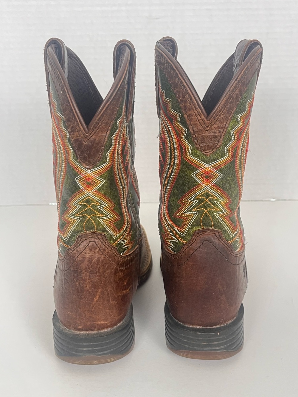 Durango Kids Western Boots Boys 13 Brown Green Leather Cowboy Rodeo Farm 8” - Picture 3 of 10